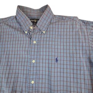 Ralph Lauren Blake Mens Blue Plaid‎ Button Down Shirt Long Sleeve Cotton Medium
